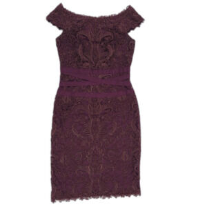 NEW Tadashi Shoji Off Shoulder Lace Sheath Dress Maroon Dressy Romantic Classic